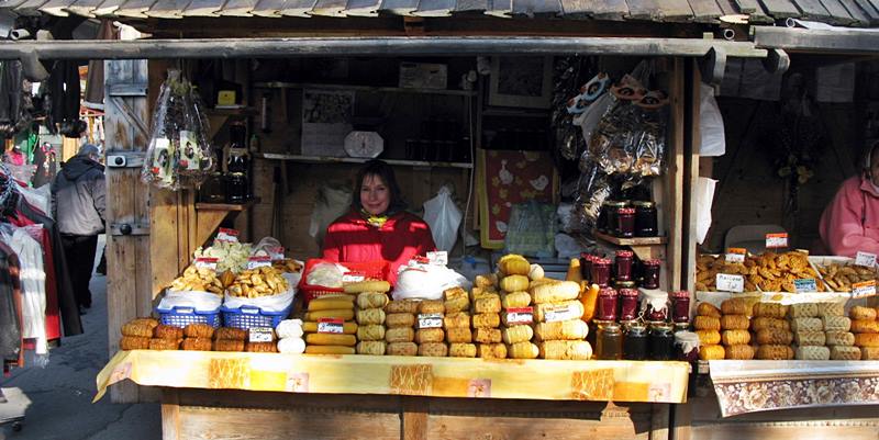 local OSCYPEK sheep cheese seller local market in Zakopane